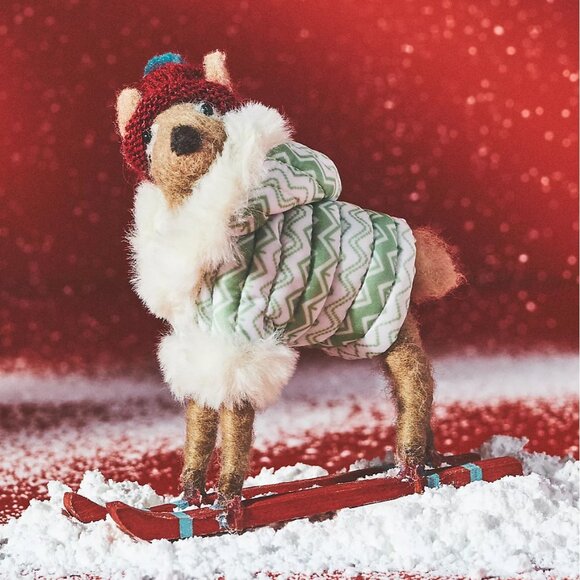 NWT Anthropologie Wild Bundled Up Ornament Wool Deer Christmas Ornament - Picture 1 of 2